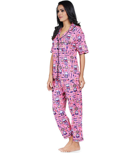 SXV Women's Cotton Printed Night Suit Pyjama Set : Makeup (Lowest price - non returnable)