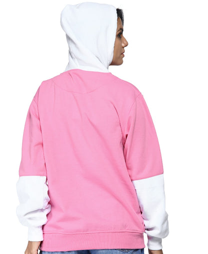 SXV Solid COLOURBLOCKED Sweatshirt Hoodie for Women (Pink.White)