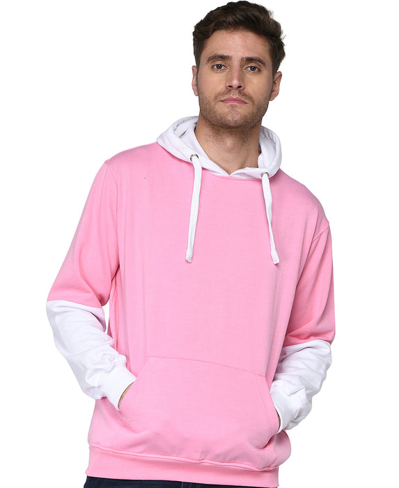 SXV Solid COLOURBLOCKED Sweatshirt Hoodie for Men & Women (Pink.White)