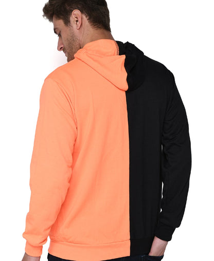 SXV Solid COLOURBLOCKED Sweatshirt Hoodie for Men & Women (Black.Orange)