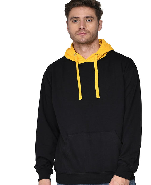 SXV Solid COLOURBLOCKED Sweatshirt Hoodie for Men & Women (Black.Yellow)