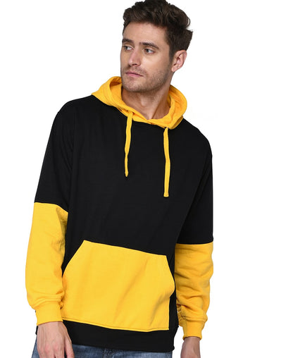 SXV Solid COLOURBLOCKED Sweatshirt Hoodie for Men & Women (Black&Yellow)