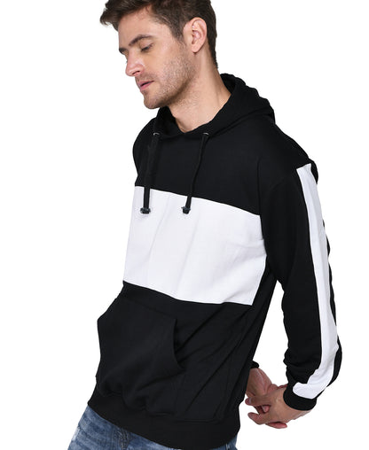 SXV Solid COLOURBLOCKED Striped Sweatshirt Hoodie for Men & Women (Black.White)