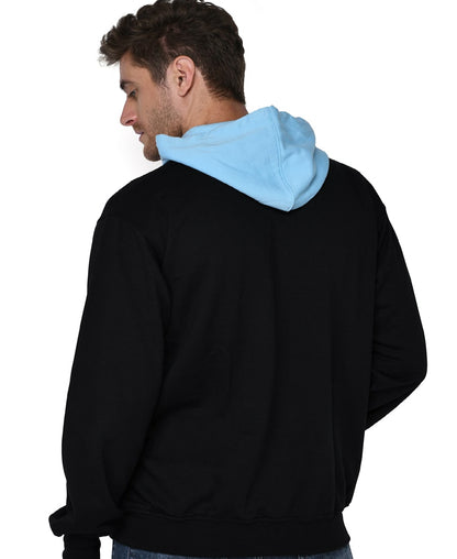 SXV Solid COLOURBLOCKED Sweatshirt Hoodie for Men & Women (Black.AQUABLUE)