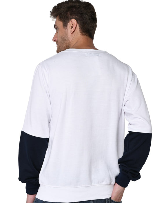 SXV Solid COLOURBLOCKED Sweatshirt Hoodie for Men & Women (White/NAVYBLUE)