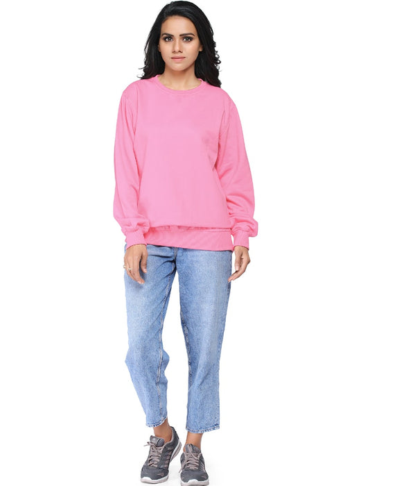 SXV Solid Plain Sweatshirt for Women -Pink