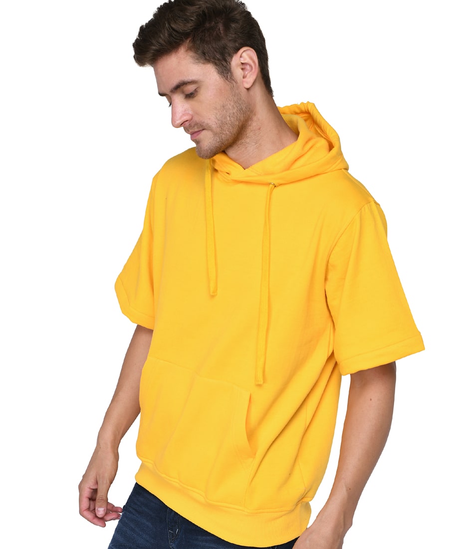 SXV Solid Plain Half Sleeve Sweatshirt Hoodie for Men & Women (Yellow)