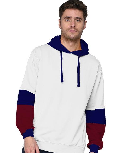 SXV Solid COLOURBLOCKED Sweatshirt Hoodie for Men & Women (Blue.White,Maroon)