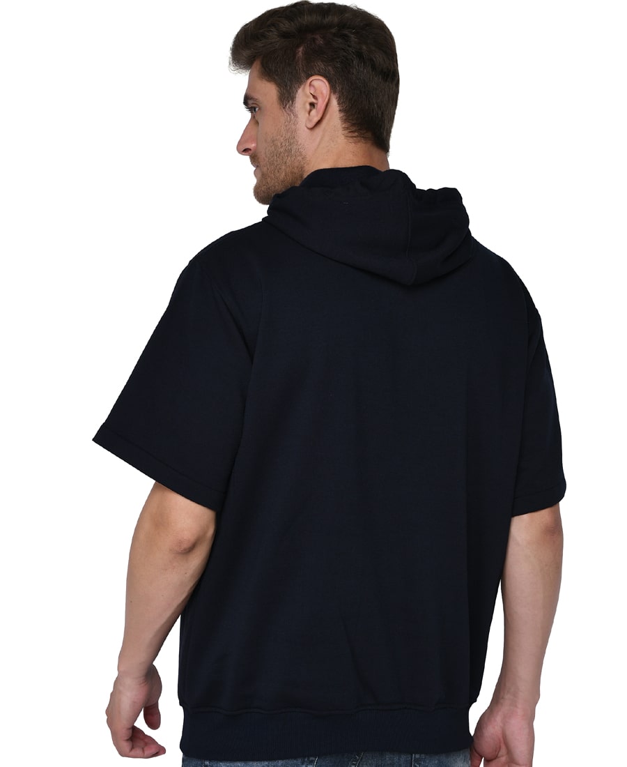 SXV Solid Plain Half Sleeves Sweatshirt Hoodie for Men & Women (NAVYBLUE)