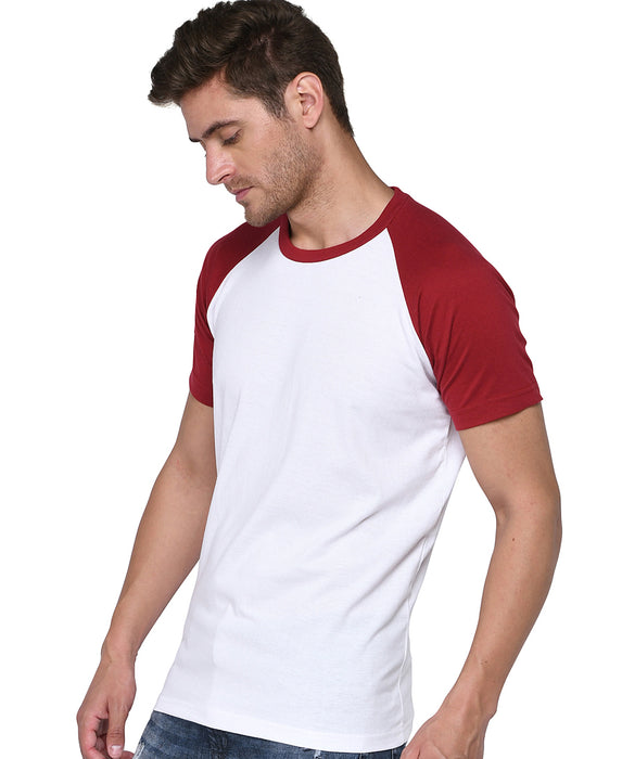 SXV Solid Dual Color Raglan Sleeve T-Shirt for Men (Red-White)