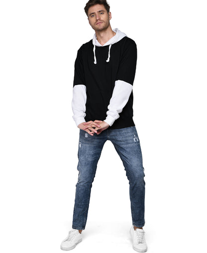 SXV Solid COLOURBLOCKED Sweatshirt Hoodie for Men & Women (Black & White)