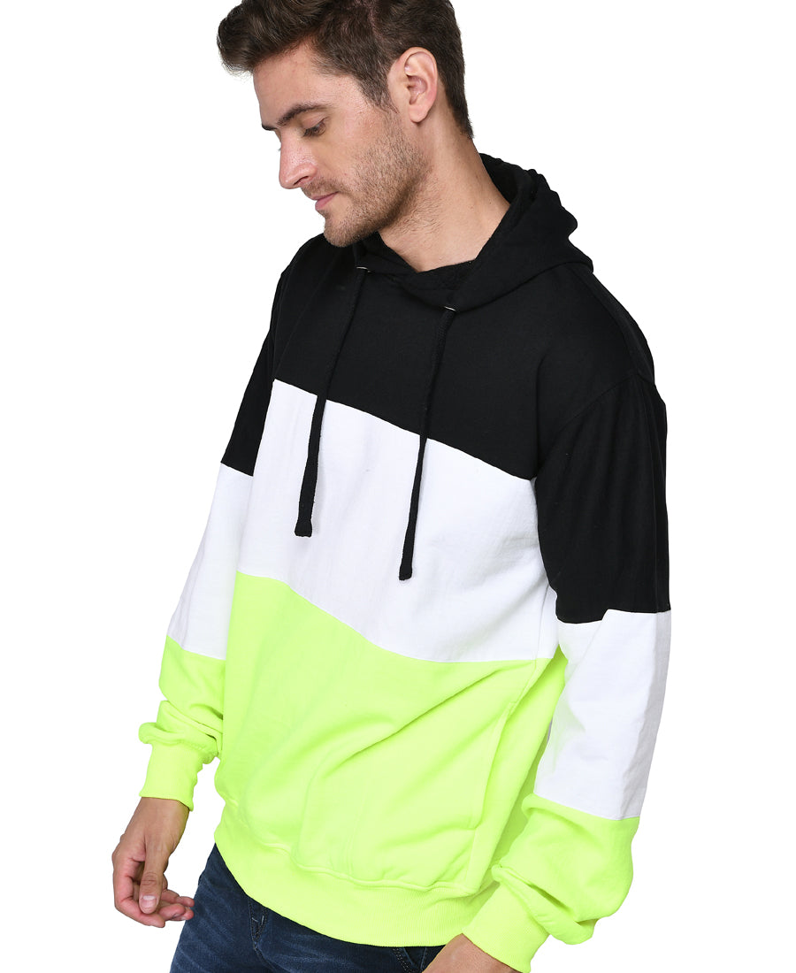 SXV Solid COLOURBLOCKED Sweatshirt Hoodie for Men & Women (Black.White,Neongreen)