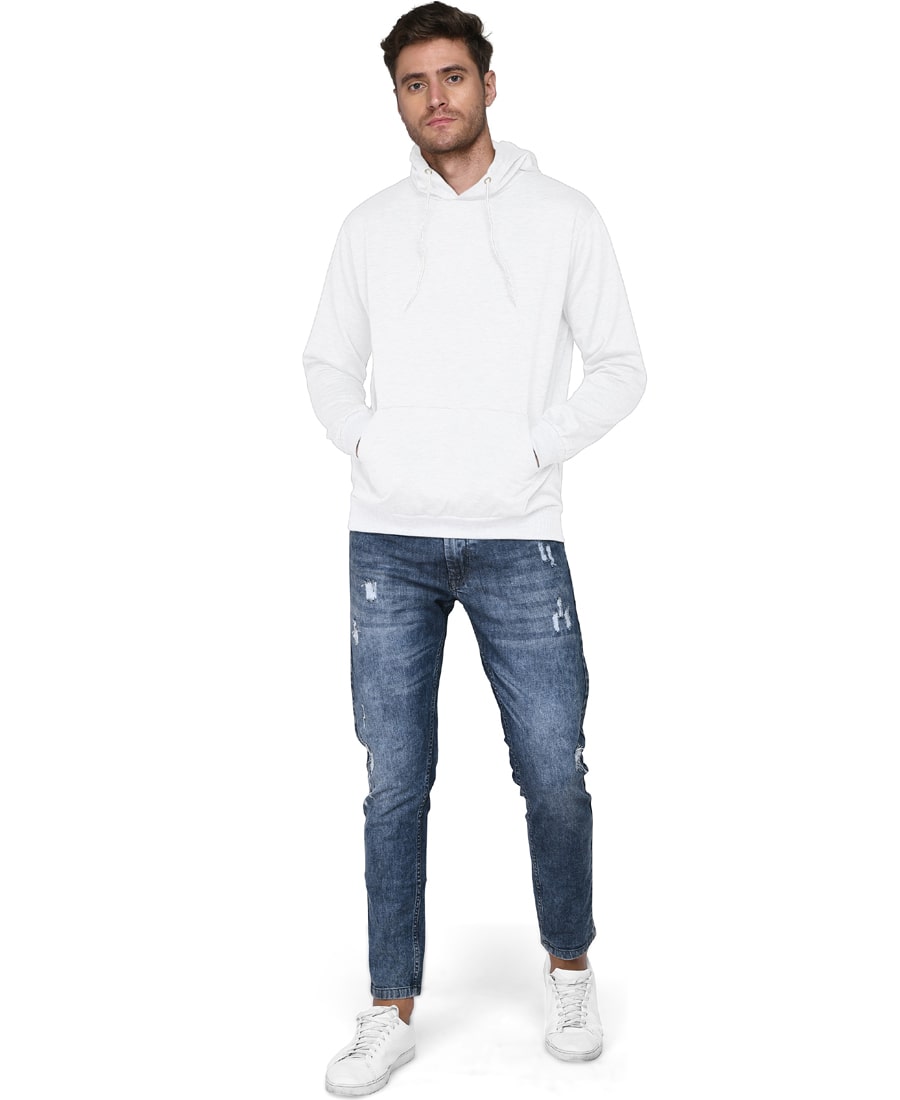 SXV Solid Plain Sweatshirt Hoodie for Men and Women (White)