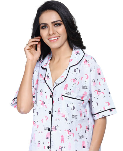 SXV Women's Cotton Printed Night Suit Pyjama Set : Unicorn Princess (Lowest price - non returnable)