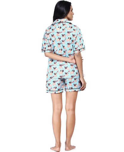 SXV Women's Cotton Printed Night Suit Pyjama Set : Pug Dog