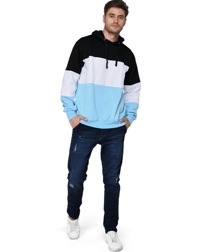 SXV Solid COLOURBLOCKED Sweatshirt Hoodie for Men & Women (Black.White,AQUABLUE)