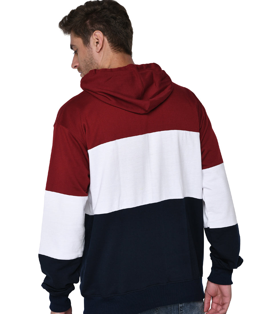 SXV Solid COLOURBLOCKED Sweatshirt Hoodie for Men & Women (Maroon,White,NAVYBLUE)