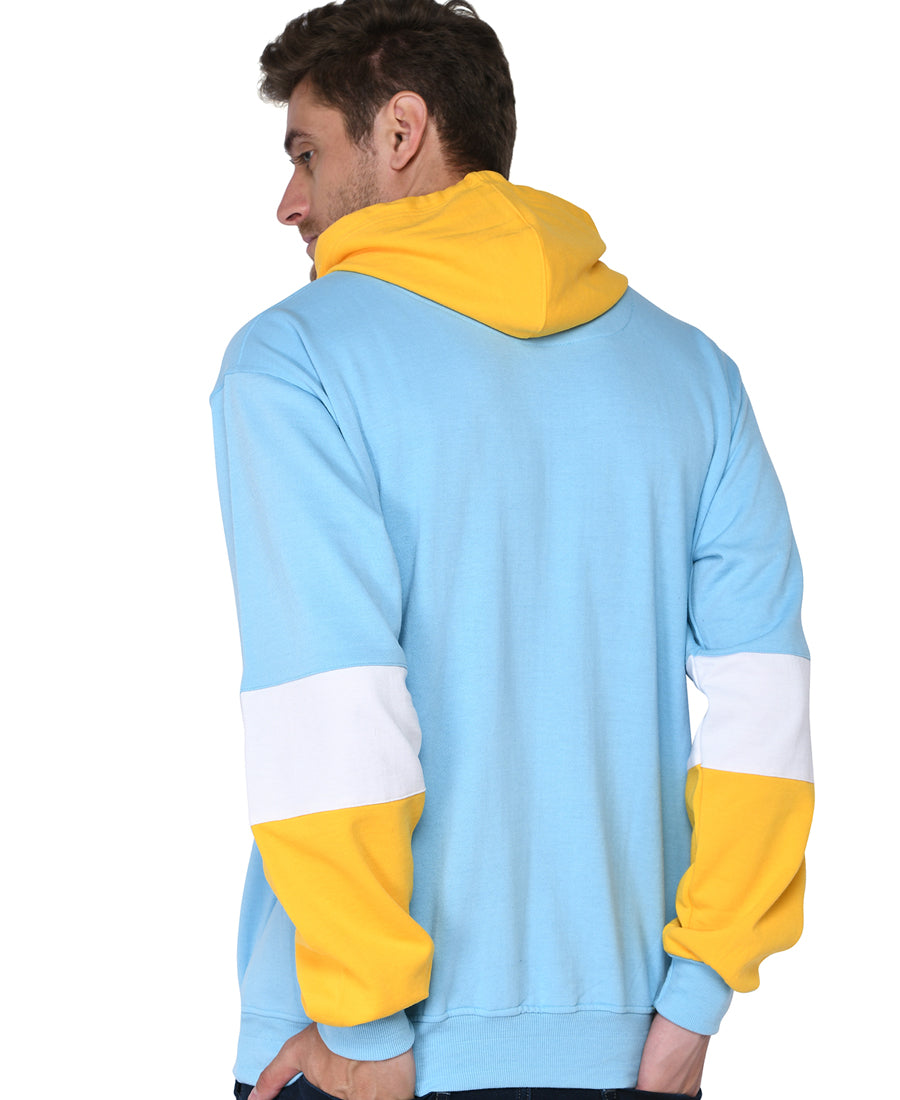 SXV Solid COLOURBLOCKED Sweatshirt Hoodie for Men & Women (AQUABLUE.White,Yellow)