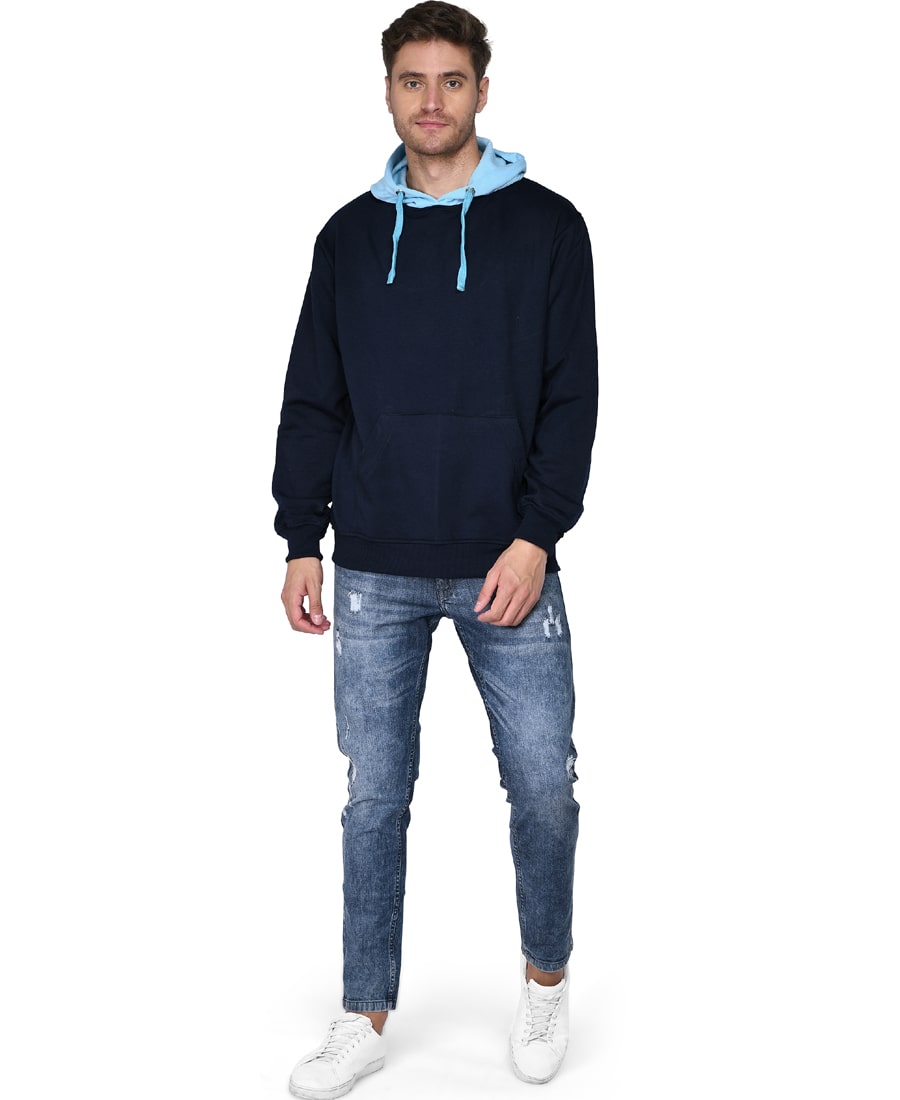 SXV Solid COLOURBLOCKED Sweatshirt Hoodie for Men & Women (NAVYBLUE,AQUABLUE)