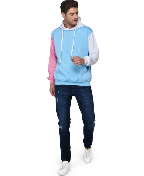 SXV Solid COLOURBLOCKED Sweatshirt Hoodie for Men & Women (AQUABLUE,Pink,White)