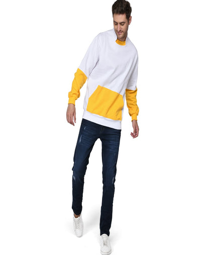 SXV Solid COLOURBLOCKED Stand Neck Collar Sweatshirt for Men & Women (White,Yellow)