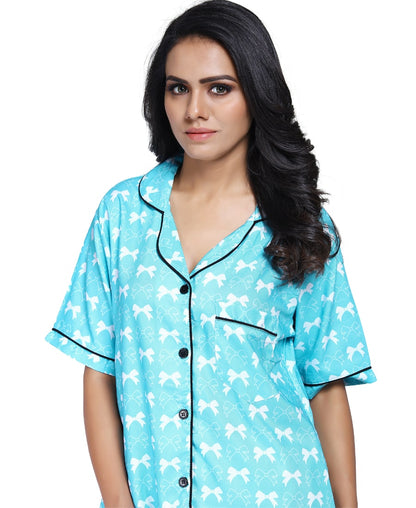 SXV Women's Cotton Printed Night Suit Pyjama Set : Bow (Lowest price - non returnable)