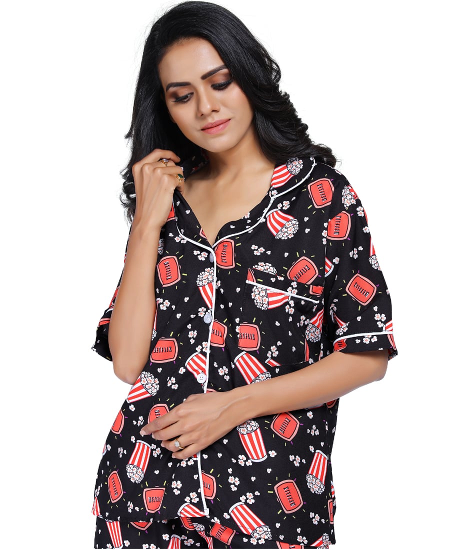 SXV STYLE Women's Cotton Blend All Over Print Pyjama Set Pack of 1