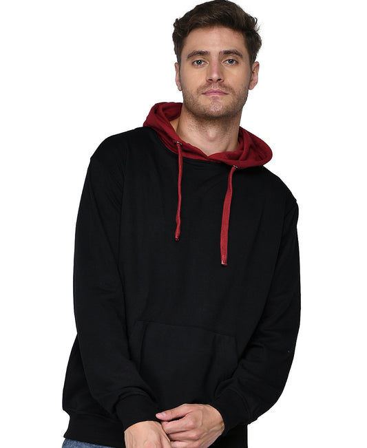 SXV Solid COLOURBLOCKED Sweatshirt Hoodie for Men & Women (Black&Maroon)