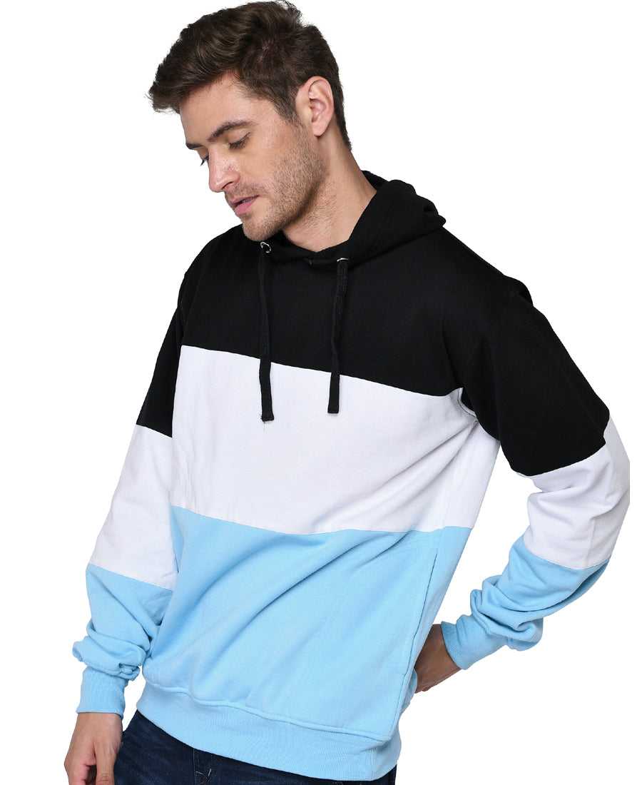 SXV Solid COLOURBLOCKED Sweatshirt Hoodie for Men & Women (Black.White,AQUABLUE)