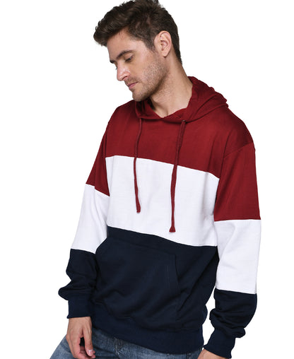 SXV Solid COLOURBLOCKED Sweatshirt Hoodie for Men & Women (Maroon,White,NAVYBLUE)