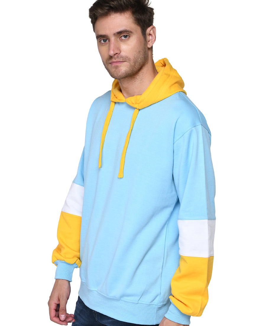 SXV Solid COLOURBLOCKED Sweatshirt Hoodie for Men & Women (AQUABLUE.White,Yellow)