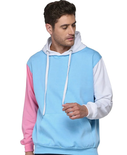 SXV Solid COLOURBLOCKED Sweatshirt Hoodie for Men & Women (AQUABLUE,Pink,White)