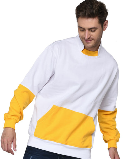 SXV Solid COLOURBLOCKED Stand Neck Collar Sweatshirt for Men & Women (White,Yellow)