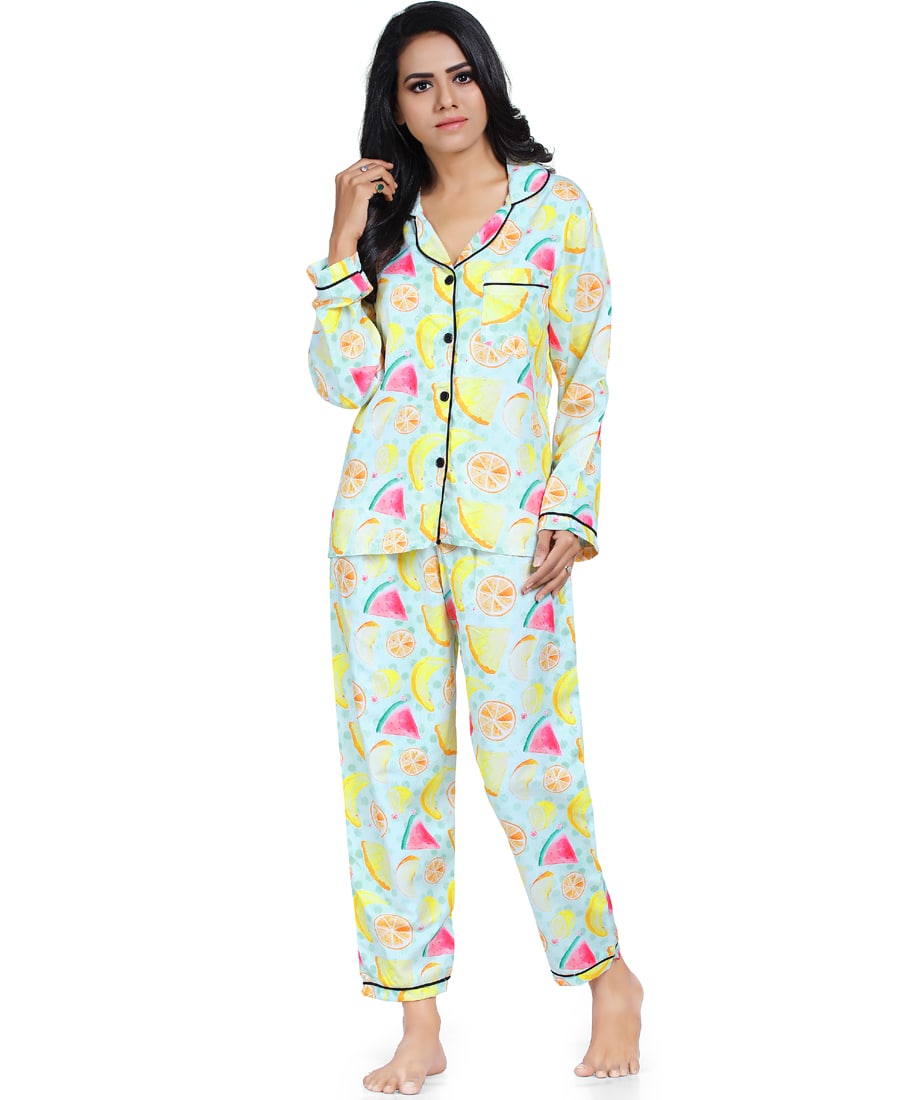 SXV Women's Cotton Printed Night Suit Pyjama Set : Watermelon Sugar