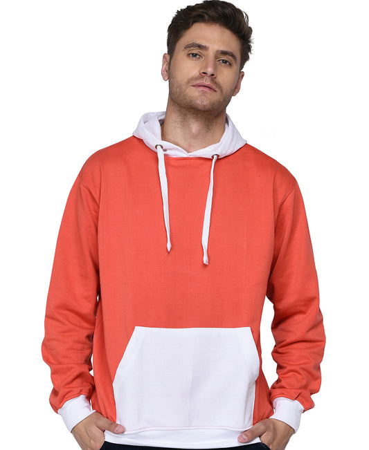 SXV Solid COLOURBLOCKED Sweatshirt Hoodie for Men & Women (Orange White)