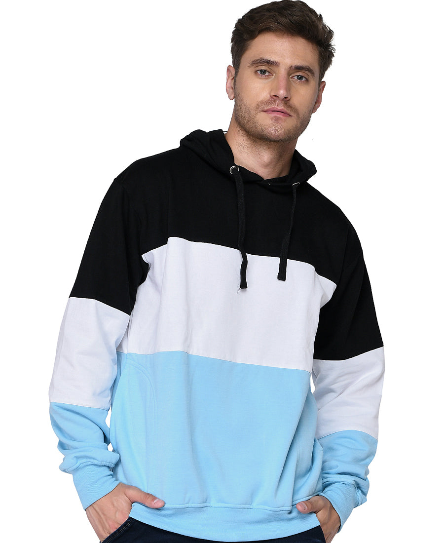 SXV Solid COLOURBLOCKED Sweatshirt Hoodie for Men & Women (Black.White,AQUABLUE)