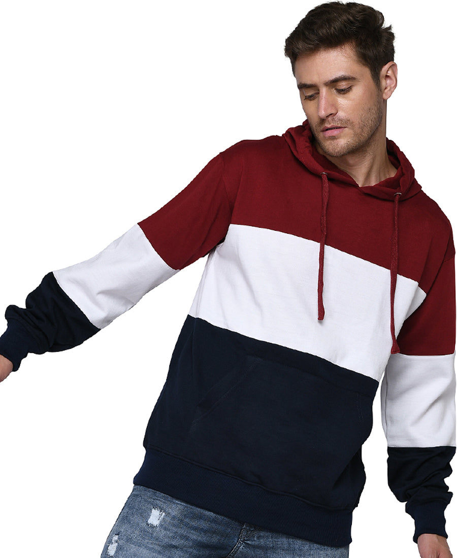 SXV Solid COLOURBLOCKED Sweatshirt Hoodie for Men & Women (Maroon,White,NAVYBLUE)