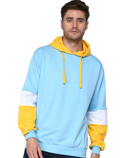 SXV Solid COLOURBLOCKED Sweatshirt Hoodie for Men & Women (AQUABLUE.White,Yellow)