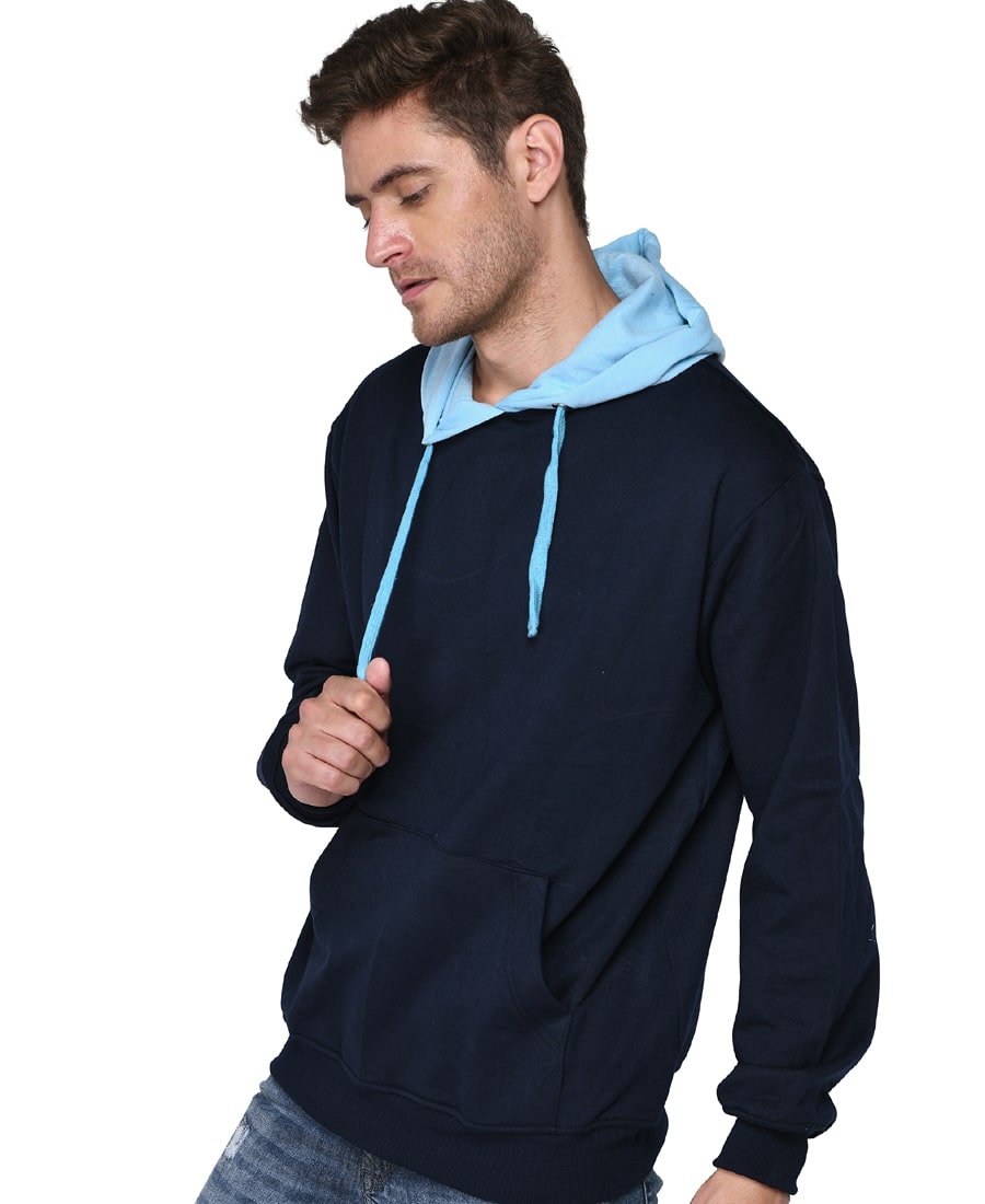 SXV Solid COLOURBLOCKED Sweatshirt Hoodie for Men & Women (NAVYBLUE,AQUABLUE)