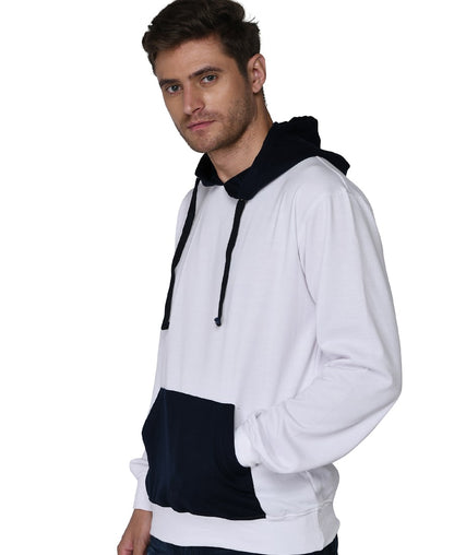 SXV Solid COLOURBLOCKED Sweatshirt Hoodie for Men & Women (White,NAVYBLUE)