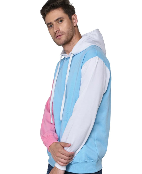 SXV Solid COLOURBLOCKED Sweatshirt Hoodie for Men & Women (AQUABLUE,Pink,White)