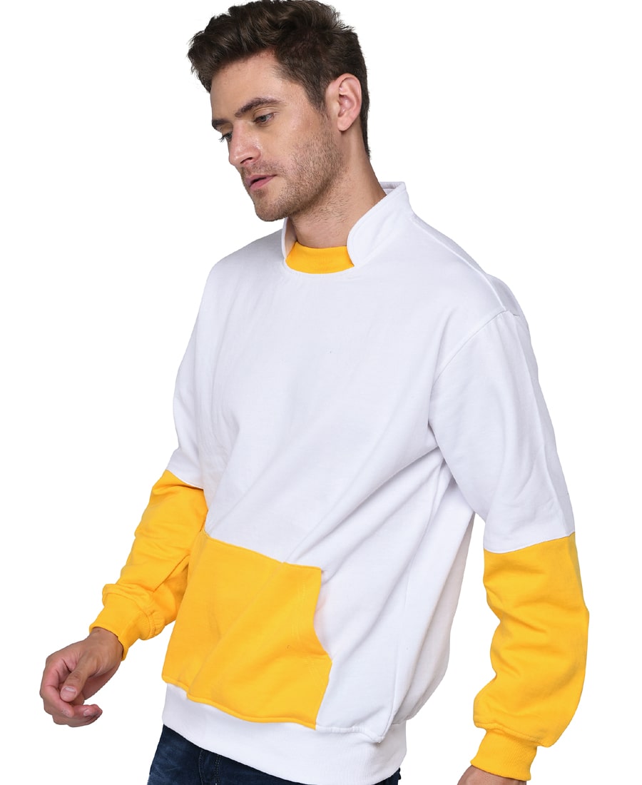 SXV Solid COLOURBLOCKED Stand Neck Collar Sweatshirt for Men & Women (White,Yellow)