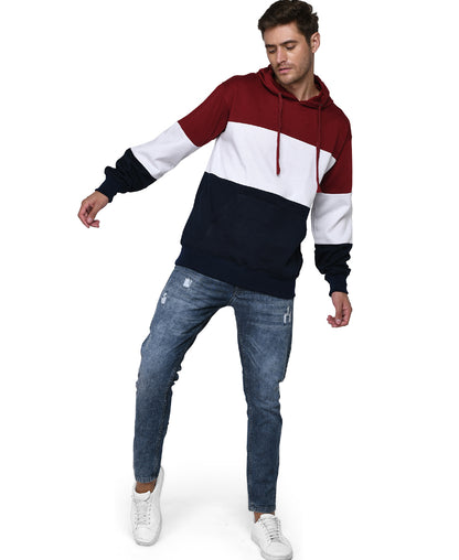 SXV Solid COLOURBLOCKED Sweatshirt Hoodie for Men & Women (Maroon,White,NAVYBLUE)