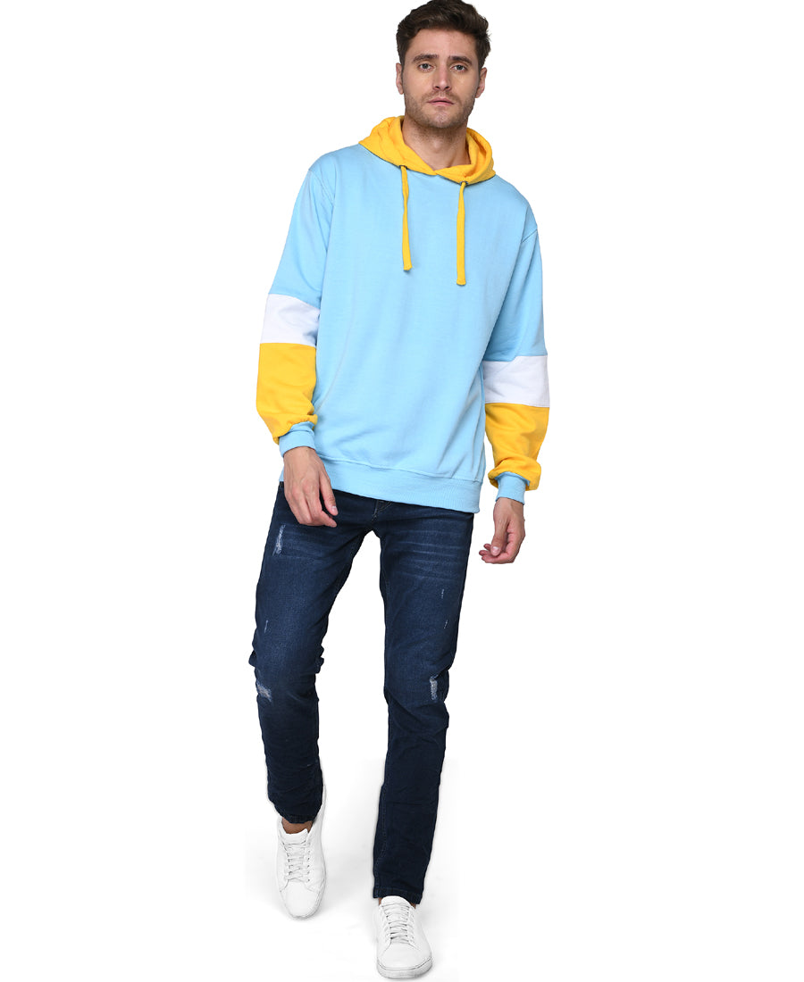 SXV Solid COLOURBLOCKED Sweatshirt Hoodie for Men & Women (AQUABLUE.White,Yellow)