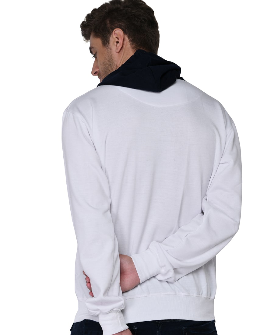 SXV Solid COLOURBLOCKED Sweatshirt Hoodie for Men & Women (White,NAVYBLUE)