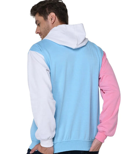 SXV Solid COLOURBLOCKED Sweatshirt Hoodie for Men & Women (AQUABLUE,Pink,White)