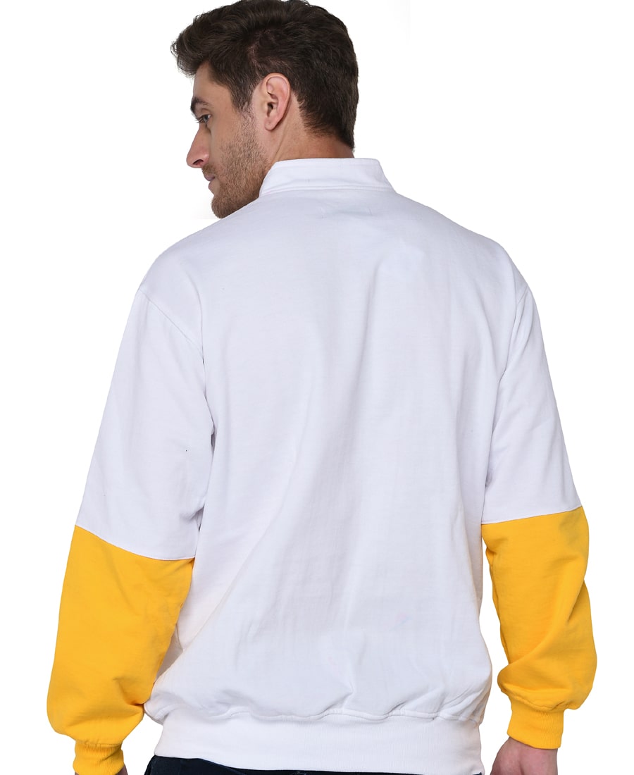 SXV Solid COLOURBLOCKED Stand Neck Collar Sweatshirt for Men & Women (White,Yellow)