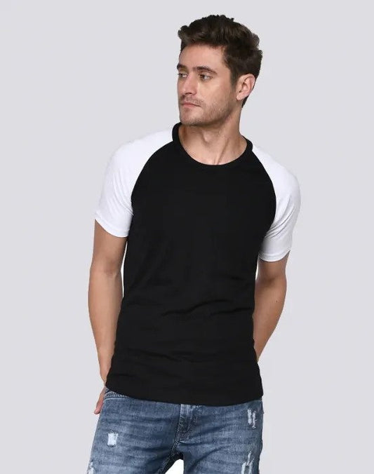 SXV Solid Dual Color Raglan Sleeve T-Shirt For Men (Black-White)