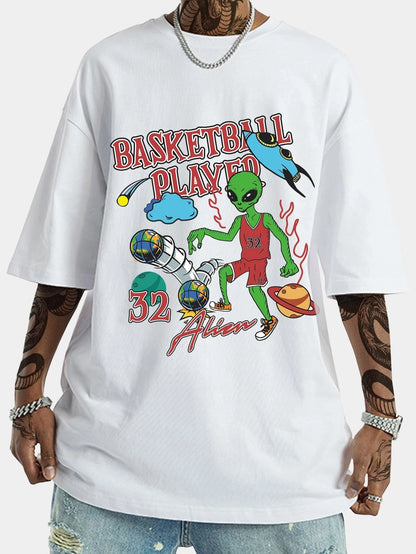 SXV  'Basketball Player 32 Alien’ Printed Cool Aesthetic Oversized T-shirt