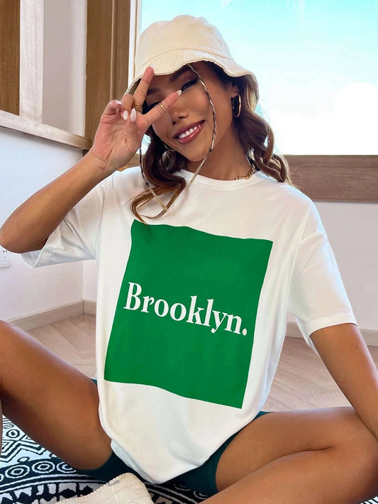 SXV  'Brooklyn’ Printed Cool Aesthetic Oversized T-shirt